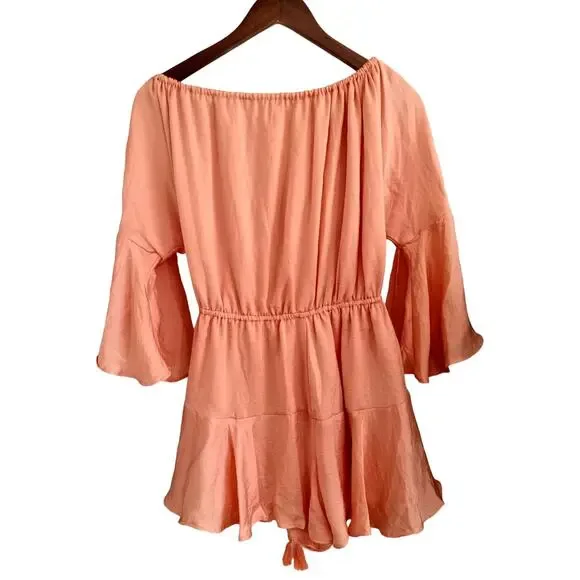 NWT SNDYS Everyday Roam Off Shoulder Mini Dress Romper in Orange Size Med - Picture 4 of 10